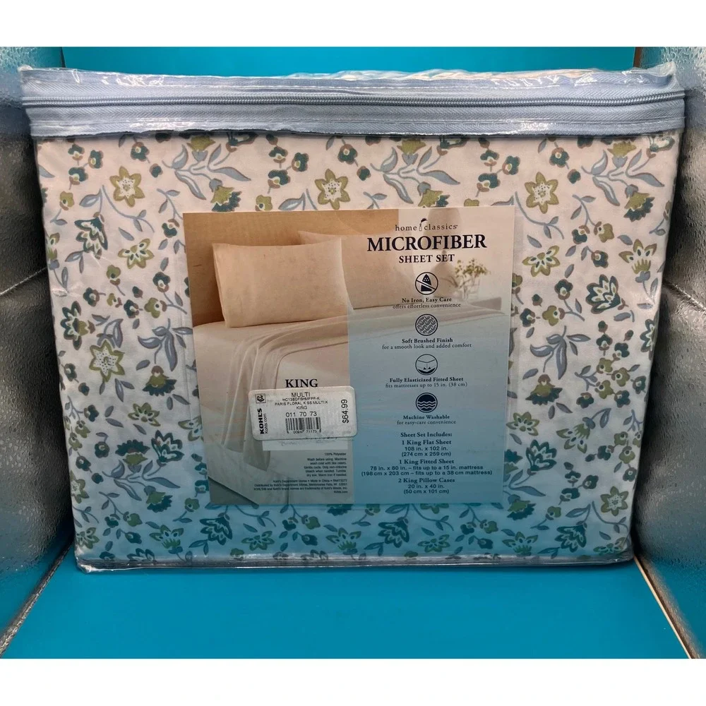 Home Classics Sheet Set King Multi Paris Floral Microfiber 4pc Green Blue